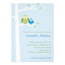 Moderne Eulen-Birken-Babyparty-Einladung - Junge
