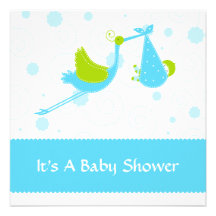 Moderne Storch-Babyparty-Einladung (blau)