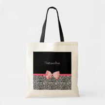 Modischer Leopard-Druck und rosa Band mit Namen Leinentasche