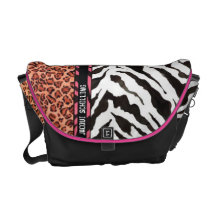 Modisches Pink-orange schwarzes Leopardzebra-Muste Kurier Tasche