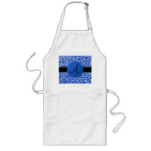 Monogram blue glitter giraffe print apron