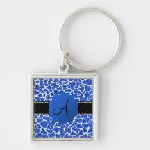 Monogram blue glitter giraffe print key chain