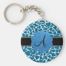 Monogram blue glitter giraffe print key chains
