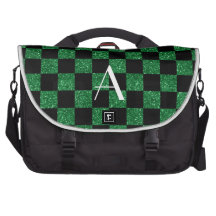 Monogram glitter green and black checkered bag for laptop