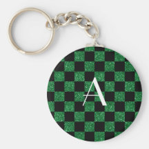 Monogram glitter green and black checkered key chains