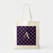 Monogram glitter purple and black checkered canvas bags