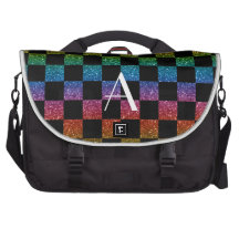 Monogram glitter rainbow and black checkered laptop computer bag
