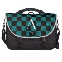 Monogram glitter turquoise and black checkered laptop bags