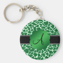 Monogram green glitter giraffe print key chains