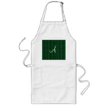 Monogram green glitter stripes aprons