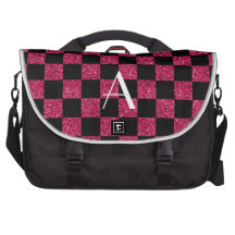 Monogram hot pink and black glitter checkered laptop bags