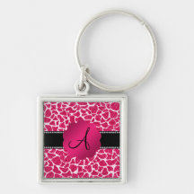 Monogram hot pink glitter giraffe print keychains