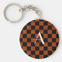 Monogram orange and black glitter checkered key chains
