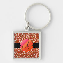 Monogram orange glitter giraffe print keychains