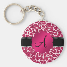 Monogram pink glitter giraffe print keychains