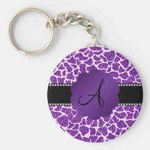 Monogram purple glitter giraffe print key chains