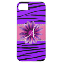 Monogram purple zebra stripes pink daisy iPhone 5 cover