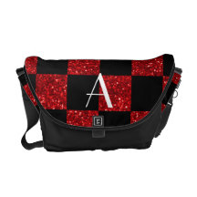 Monogram red and black glitter checkered courier bag