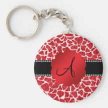 Monogram red glitter giraffe print key chains