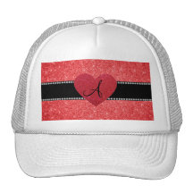 Monogram red glitter red heart hat