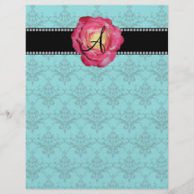 Monogram turquoise damask pink rose custom flyer