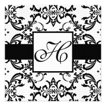 Monogramm-Hochzeits-Einladungs-Schwarz-Strudel-Dam