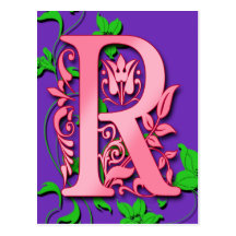 Monogramm-Initiale des Buchstabe-R auf rosa lila K Postkarte