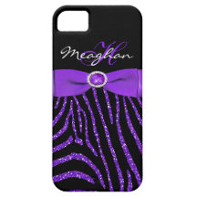 Monogramm lila, schwarzer GlitterZebra iPhone 5 Ka iPhone 5 Etui