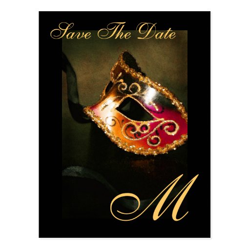 Monogramm Masqurade Masken-Save the Date Postkarte