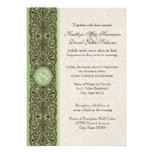 Monogramm-Rolle-Grenze (Brown, Salbei u. Creme) Einladungskarte