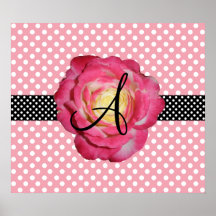 Monogramm-Rosa-Rose des Polkapunkt-Rosas weiße Plakatdrucke