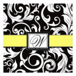Monogramm-schwarze u. gelbe Damast-Hochzeits-Einla