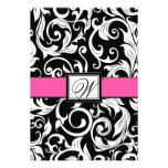 Monogramm-schwarze u. rosa Damast-Hochzeit UAWG Ka Individuelle Einladungskarten