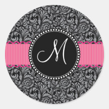 Monogramm-schwarzer grauer zuerstdamast-Blumenmust Sticker