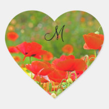 Monogrammaufkleber Karten-Siegel-rote Mohnblumen-B