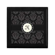 Monogrammdamast-, Schwarze und GraueGeschenkbox