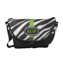 Monogrammzebra-Druck-Muster mit Limonem Band Kurier Taschen