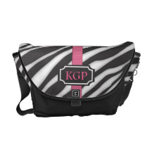 Monogrammzebra-Druck-Muster mit rosa Band Kuriertaschen