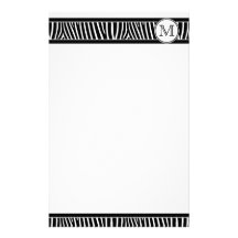 Monogrammzebra-Muster-Schwarz-weißes Briefpapier Bedrucktes Papier
