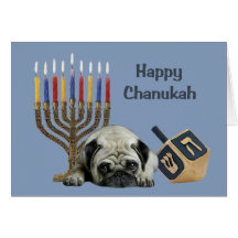 Mops Chanukah Karte Menorah Dreidel