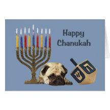 Mops Chanukah Karte Menorah Dreidel
