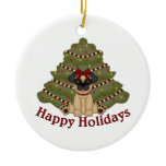 Mops-Mädchen-und Baum-Feiertag ornaments