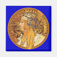 Mucha - Frau mit Juwelen - Vintage Kunst Magnete