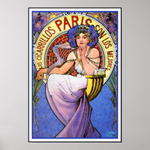 Mucha Kunst Nouveau Plakat:  Los Cigarrillos Paris