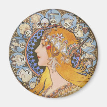 Mucha Kunst Nouveau Plakat - Tierkreis - La-Feder Kühlschrankmagnete