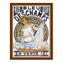 Mucha - Nouveau - Reinigungs-Tag?! - Blau Deschamp Postkarten