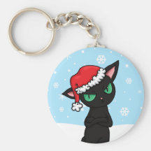 Mürrische schwarze Katzen-tragende Weihnachtsmannm Schlüsselbänder