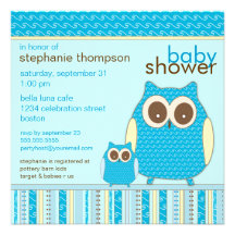 Mutter Owl u. Baby-Eulen-Blau-Babyparty Einladungskarten