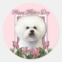 Mutter-Tag - rosa Tulpen - Bichon Frise Runder Aufkleber