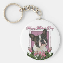 Mutter-Tag - rosa Tulpen - Boston Terrier Schlüsselbänder